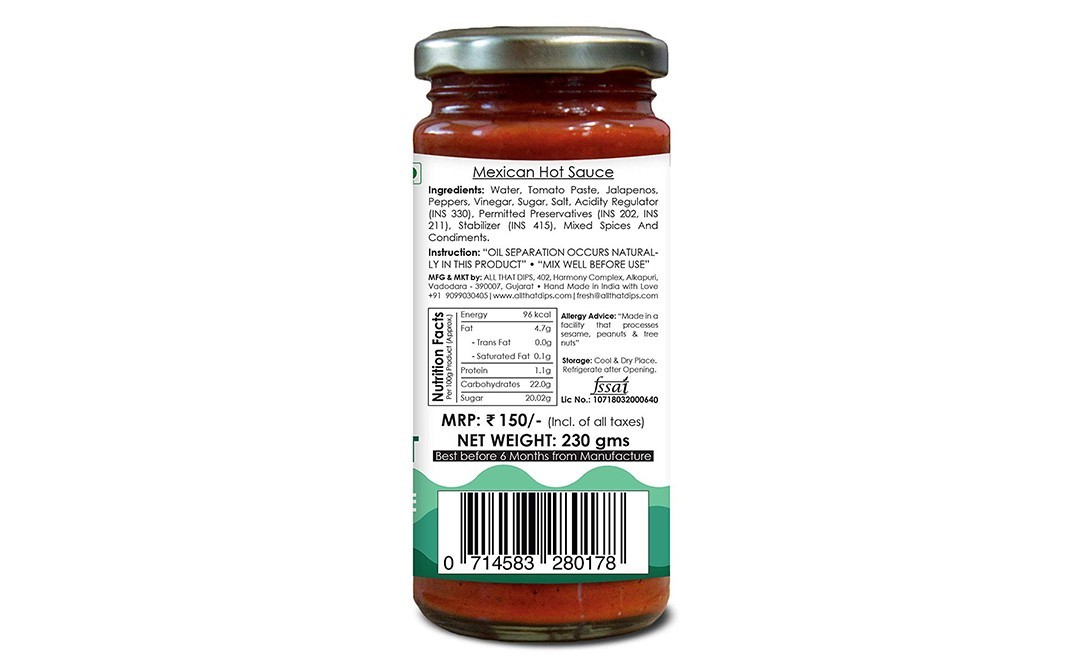 Bechef Mexican Hot Sauce - Marinade   Glass Jar  230 grams